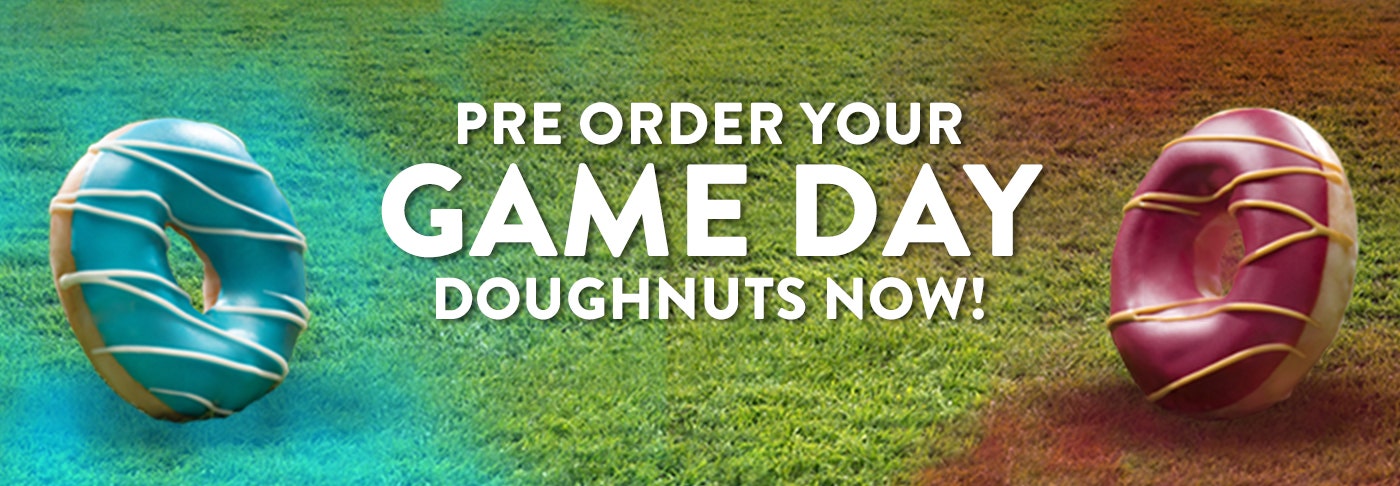 Krispy Kreme Game Day Doughnuts Krispy Kreme Game Day Doughnuts - a blue nsw doughnut facing off a maroon qld doughnut on astro turf